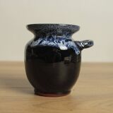 Ancien petit pot en céramique bleu foncé et clair avec une anse vase déco