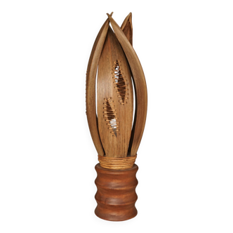 Lampe de table bohème vintage en feuille de bananier, années 1970