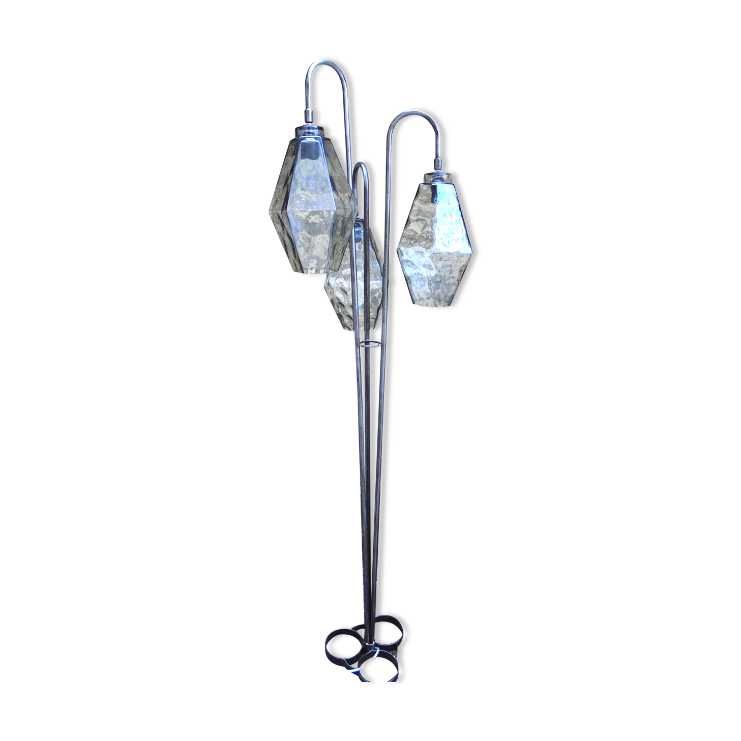 Large tripod steel lamppost and blown glass 1970