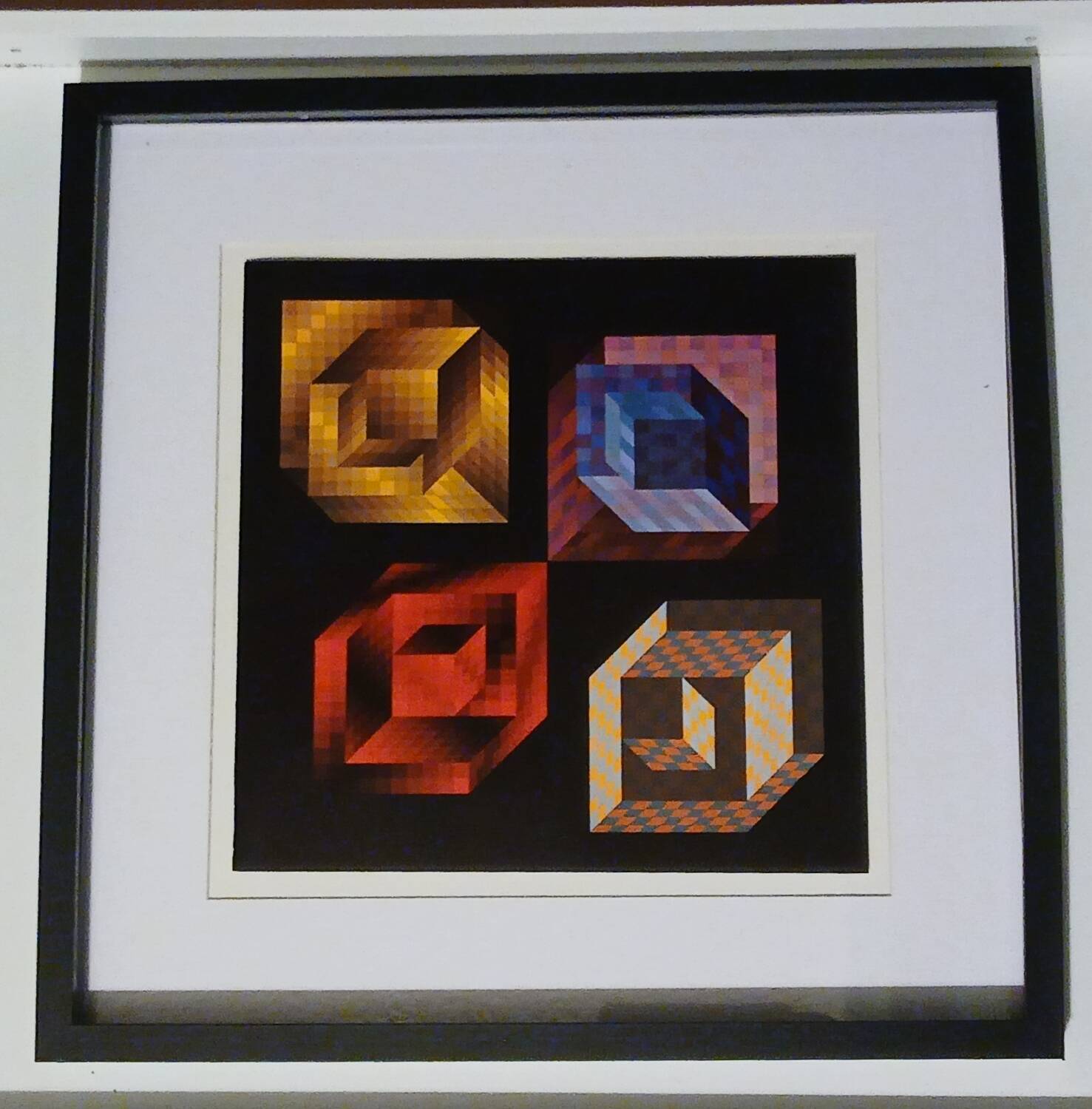 Tableau Vintage Art Optique - Victor Vasarely - Frame 40x40cm