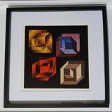 Tableau Vintage Art Optique - Victor Vasarely - Frame 40x40cm