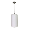 Lampe suspendue vintage avec abat-jour cylindrique en verre blanc, années 1950