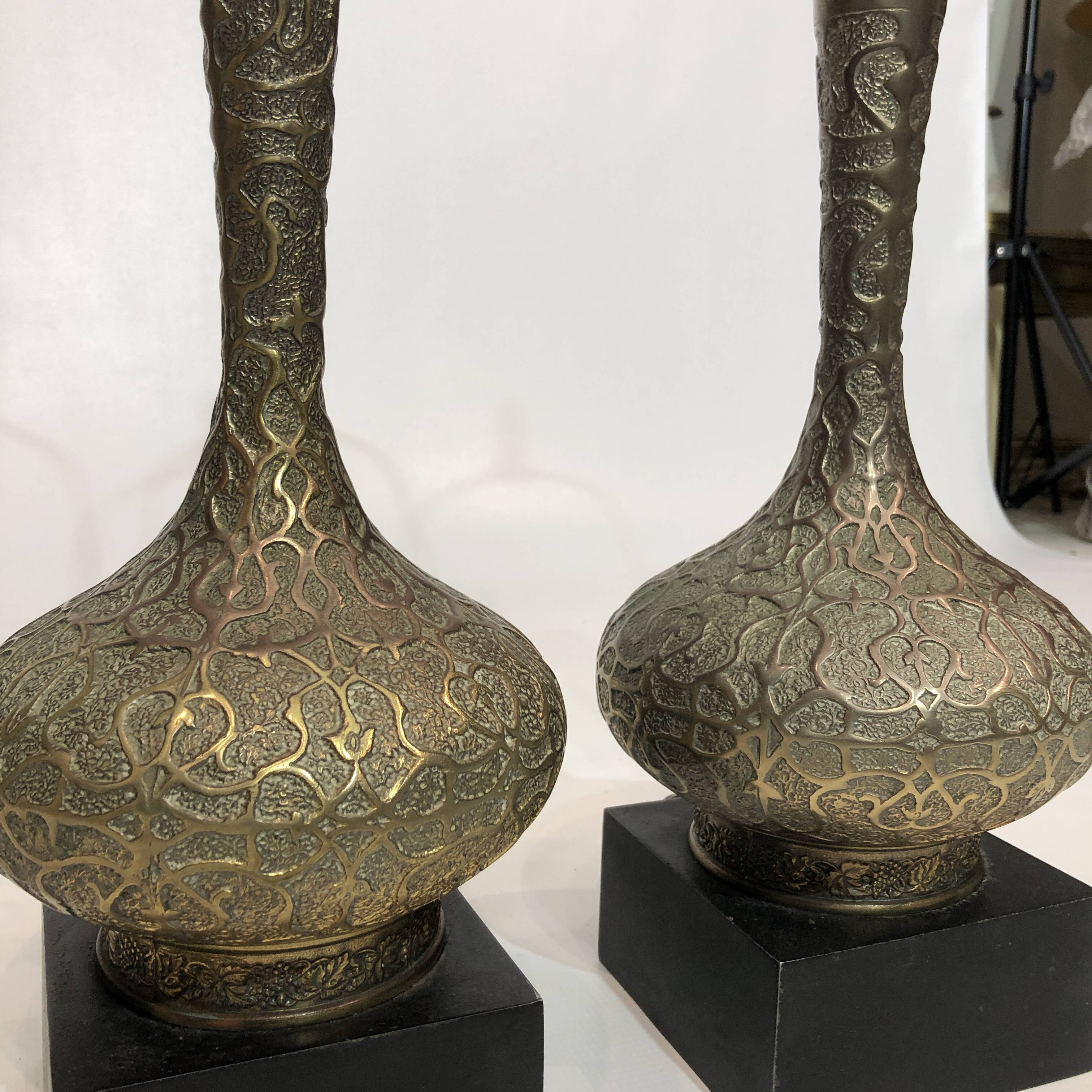 Pair Of Brass Oriental Style Table Lamps Mid Century 1960s Hollywood