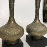 Paire de lampes de table en laiton de style oriental milieu du siècle 1960 Hollywood