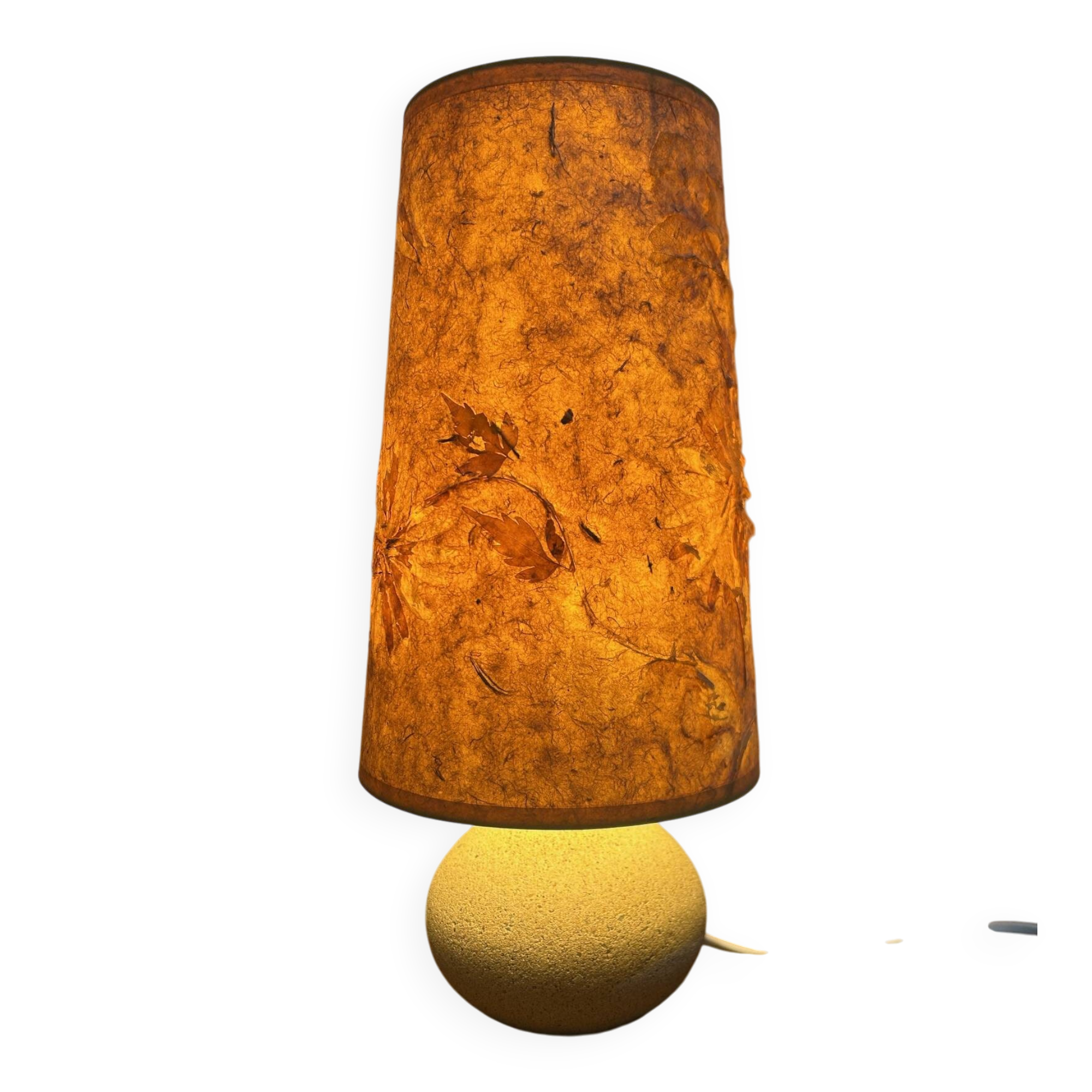 stone lamp with its lampshade in dried flowers 1970
