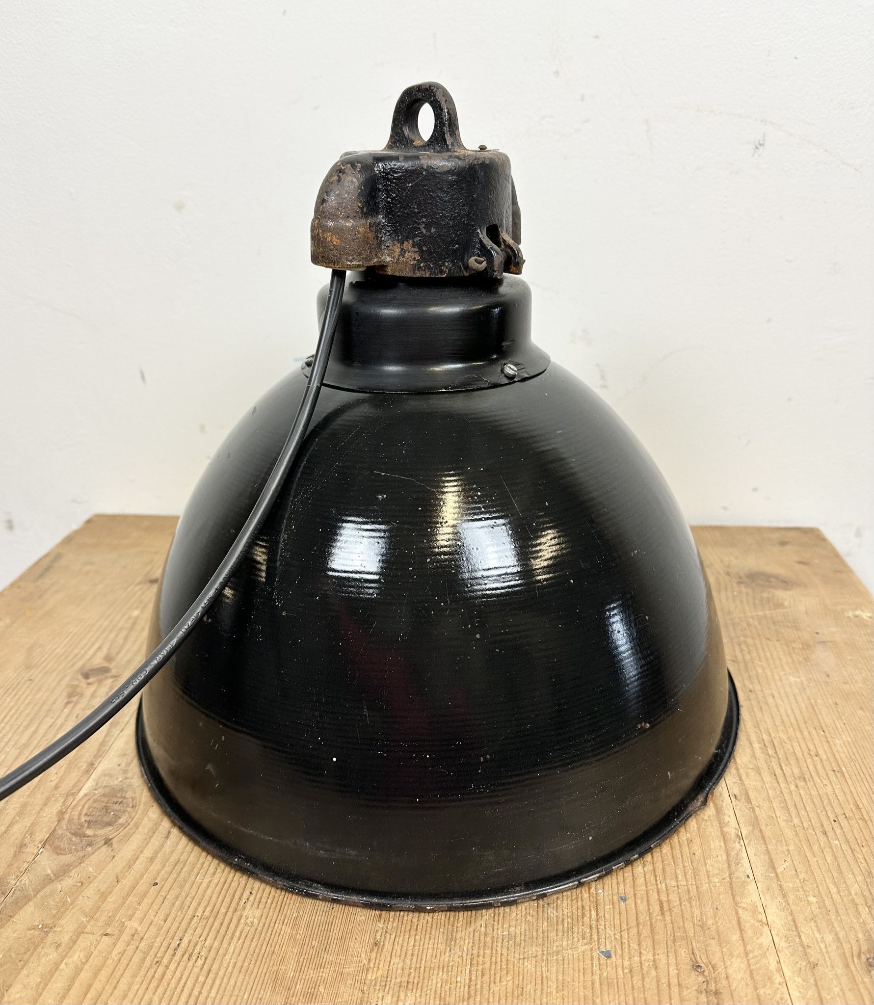 Industrial Bauhaus Black Enamel Pendant Lamp, 1930s