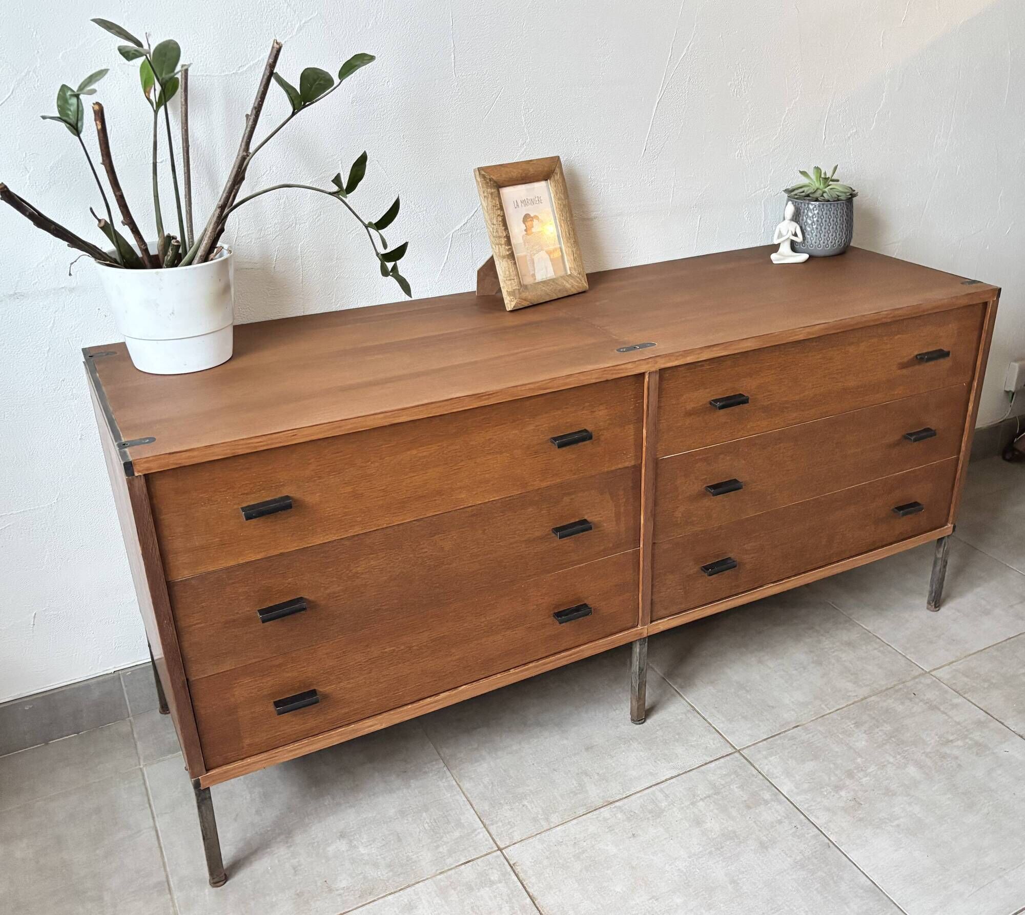 Vintage Scandinavian teak sideboard – 6 drawers – 1960s