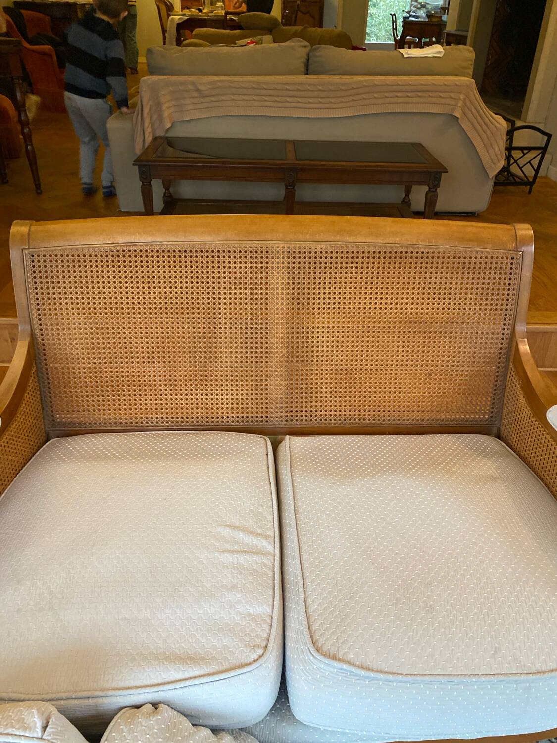 Sofa and armchair in cane and wood by Jean Roche