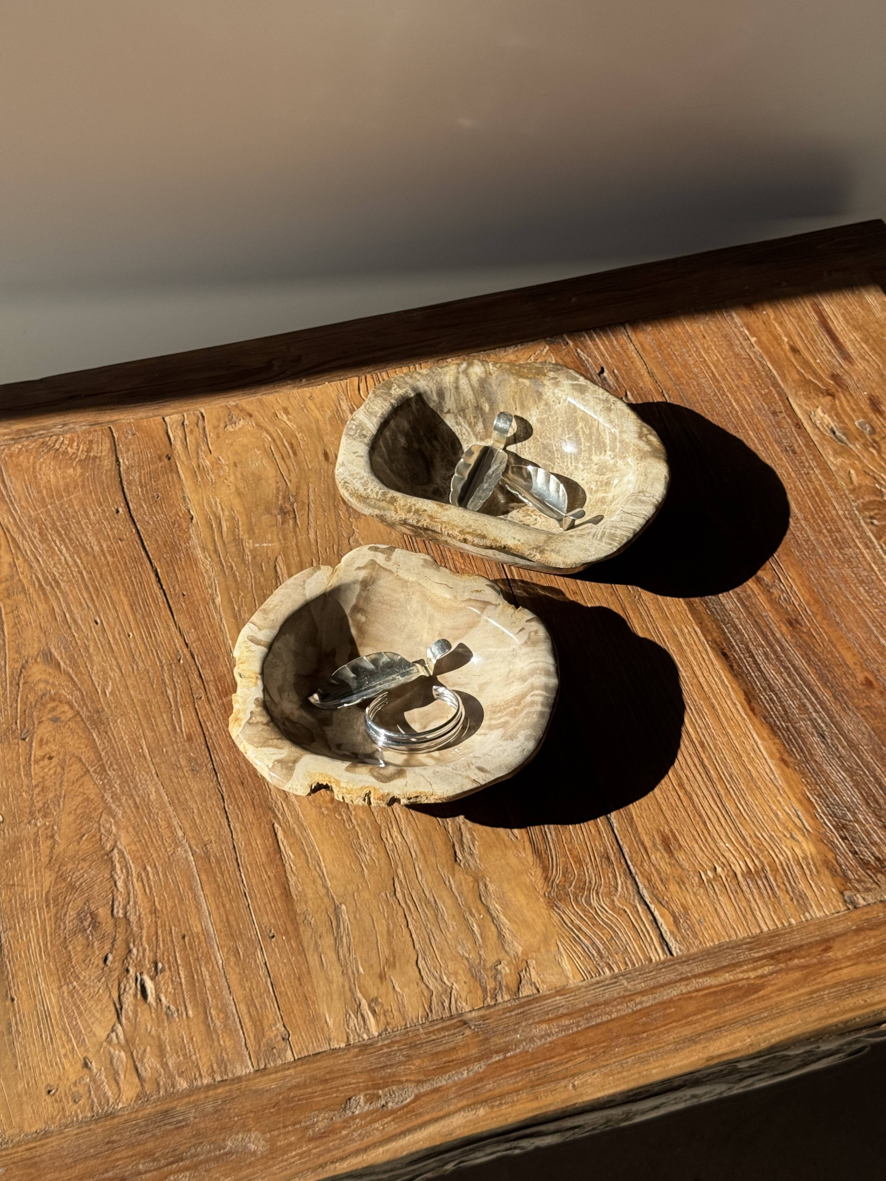 Round beige petrified wood bowl D21- 3780