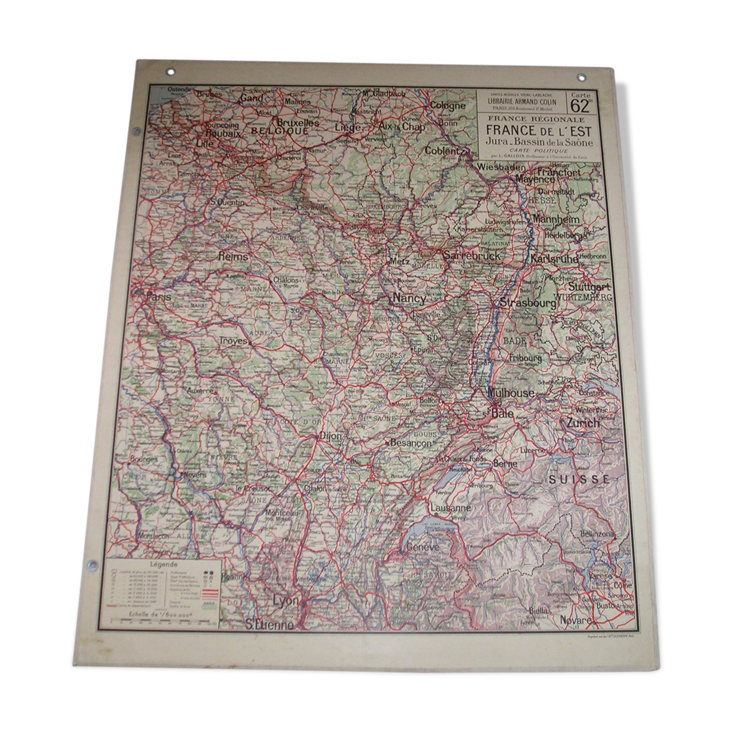 Vidal Wall School Map No 62 Eastern France Jura Basin De La Saone Selency