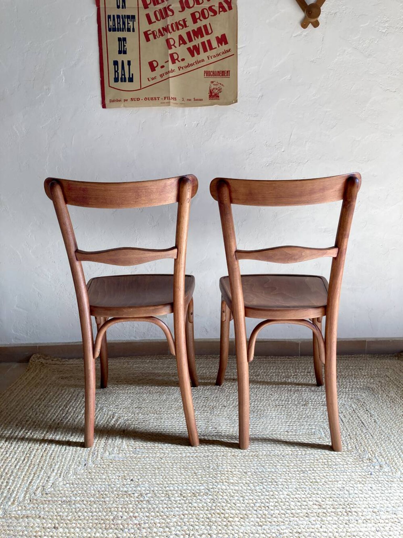 Pair of wooden bistro chairs signed Thonet, 1940s
