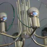 Silver plated chandelier with six crystal glass discs, Italy 1960s