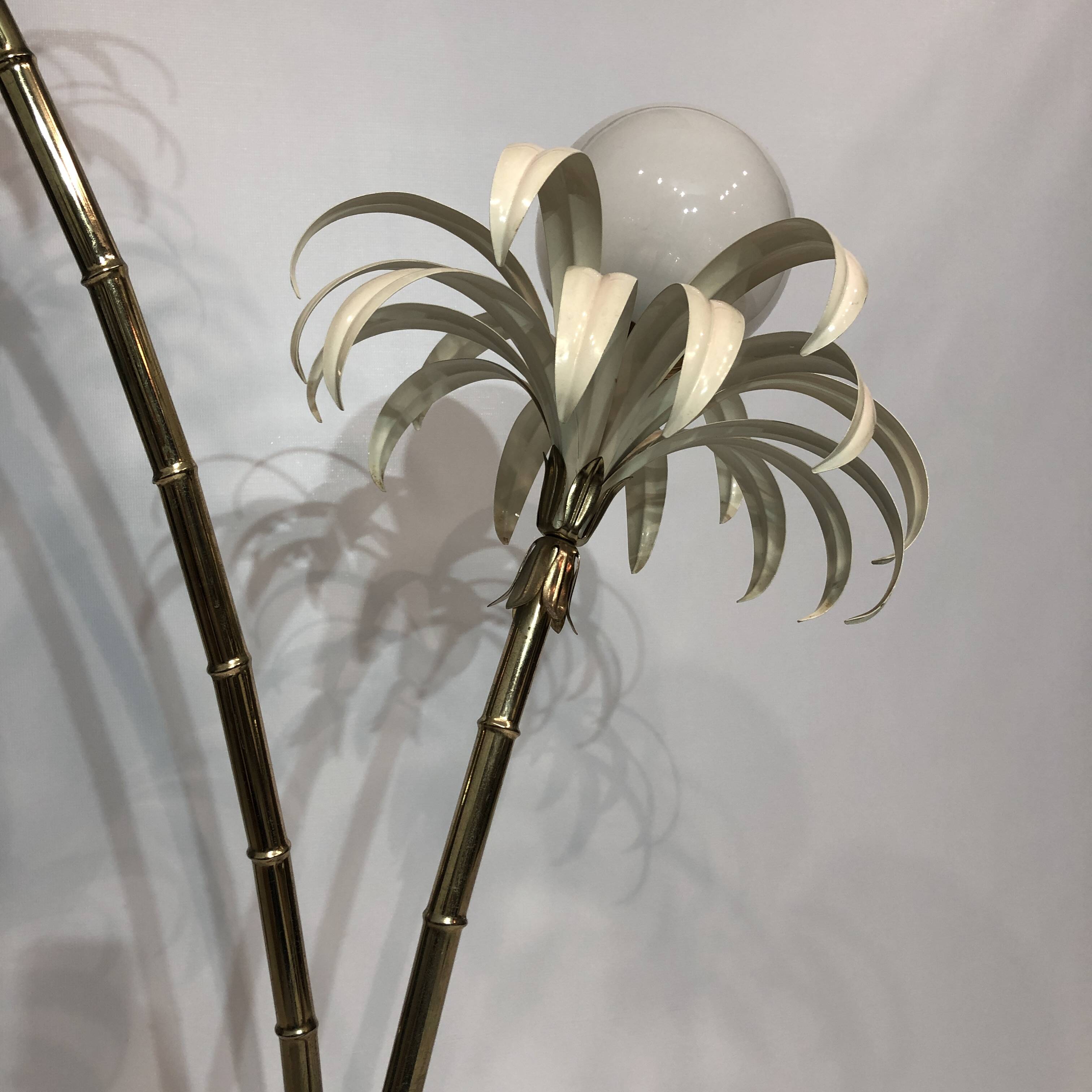 Two branch palm tree floor lamp 1970s italian hollywood regency brass