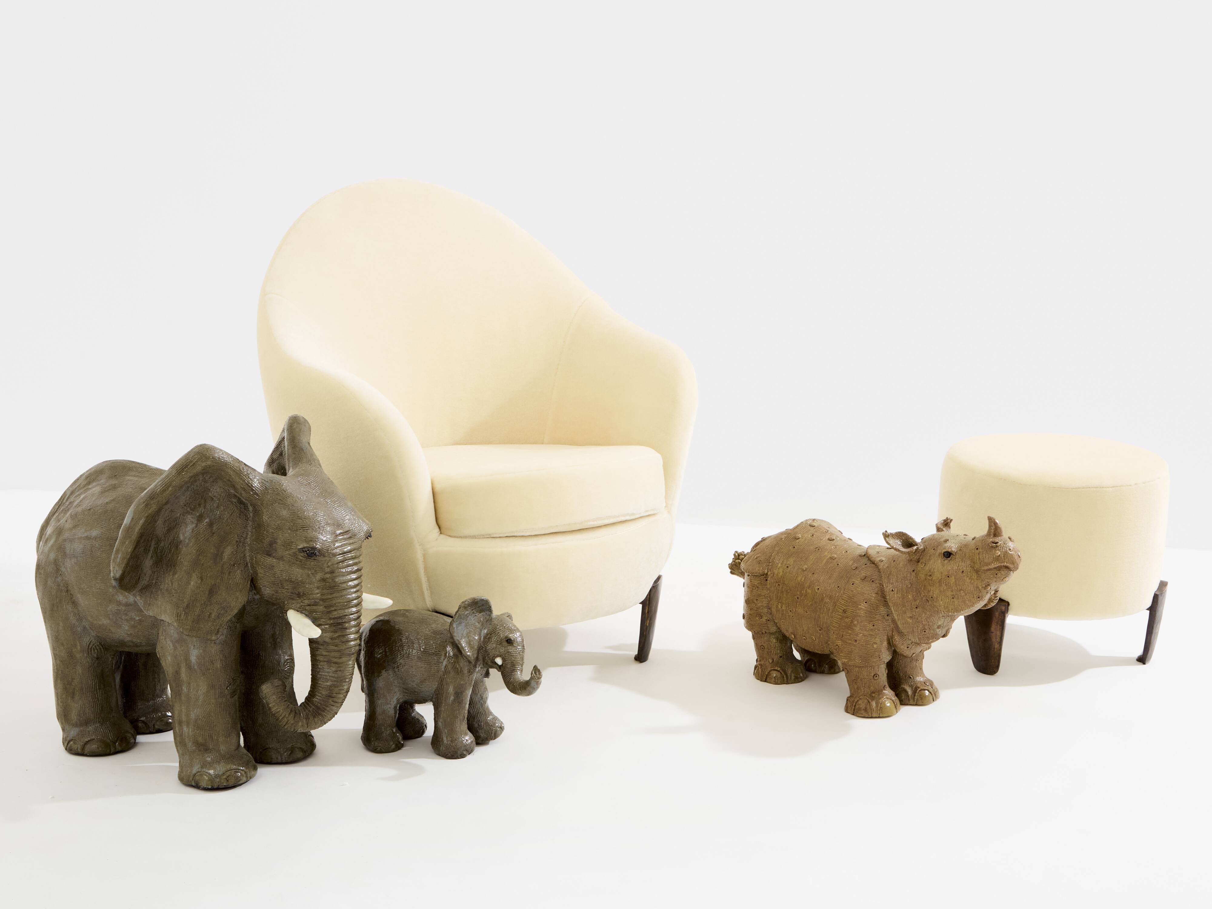 Valérie Courtet elephant sculptures in glazed sandstone circa 2010
