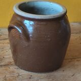 Brown glazed stoneware pot - antique glazed ceramic utensil holder