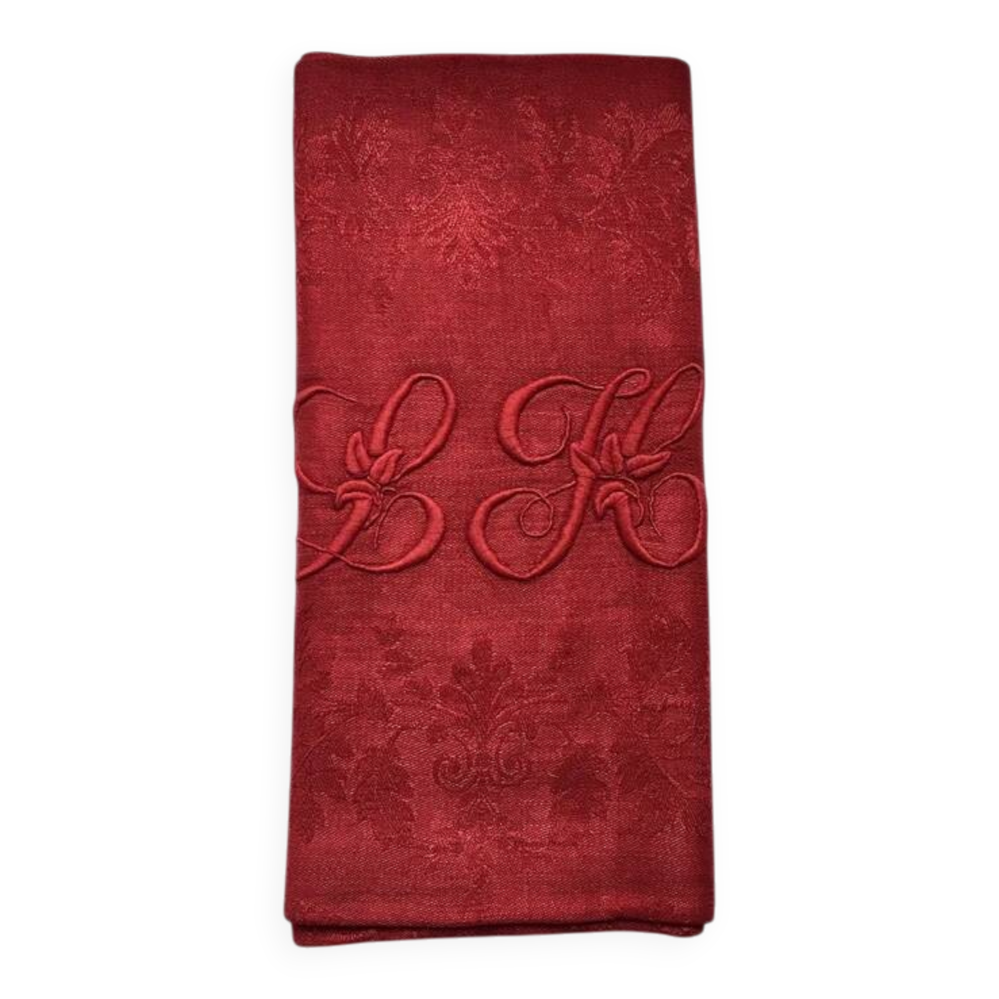 Old embroidered red table napkin L H