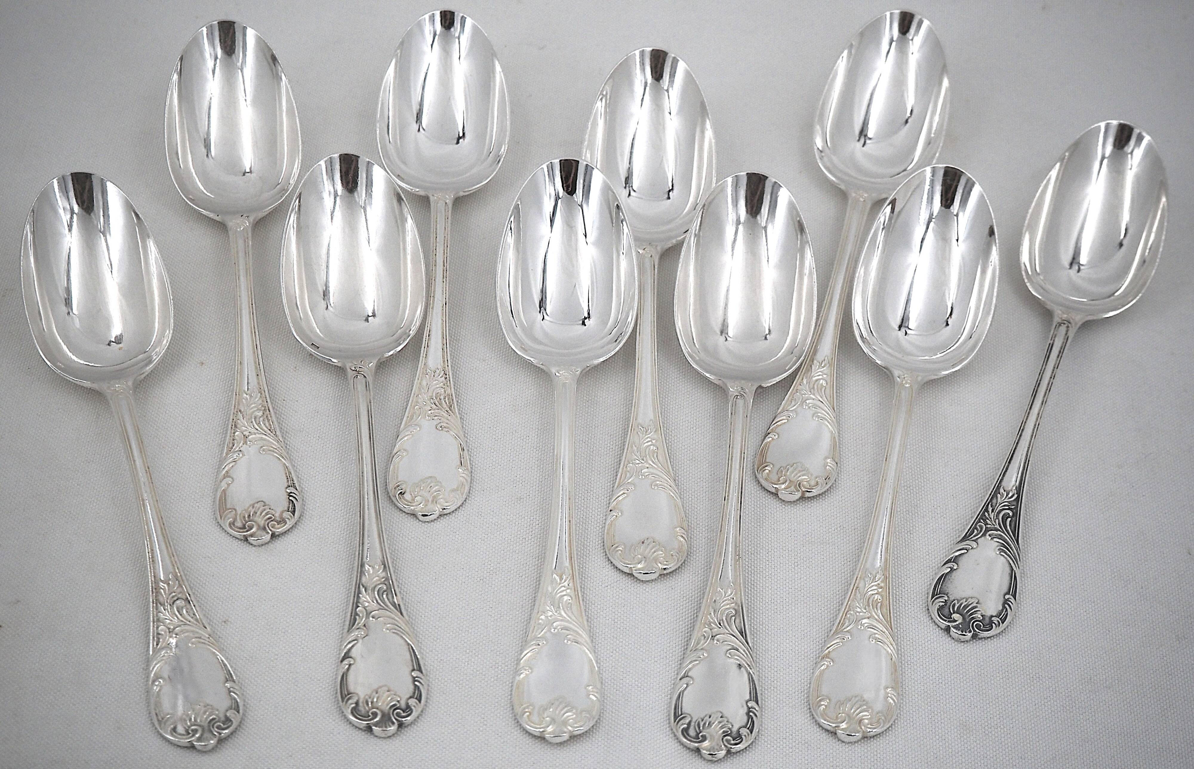 Christofle Marly, 10 silver-plated table spoons, 21 cm.