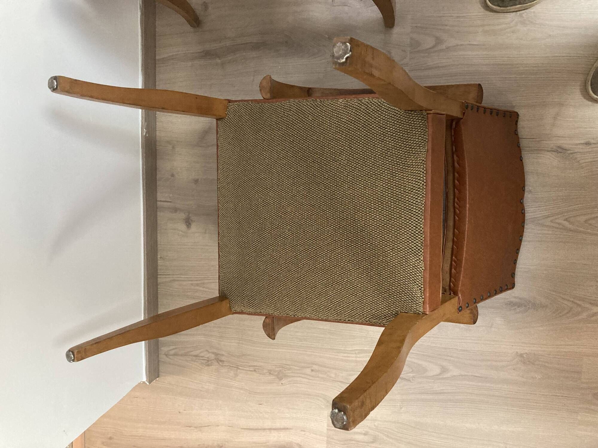 Set of 4 armchairs bridge leather and wood called "moustache" style art deco circa 1940