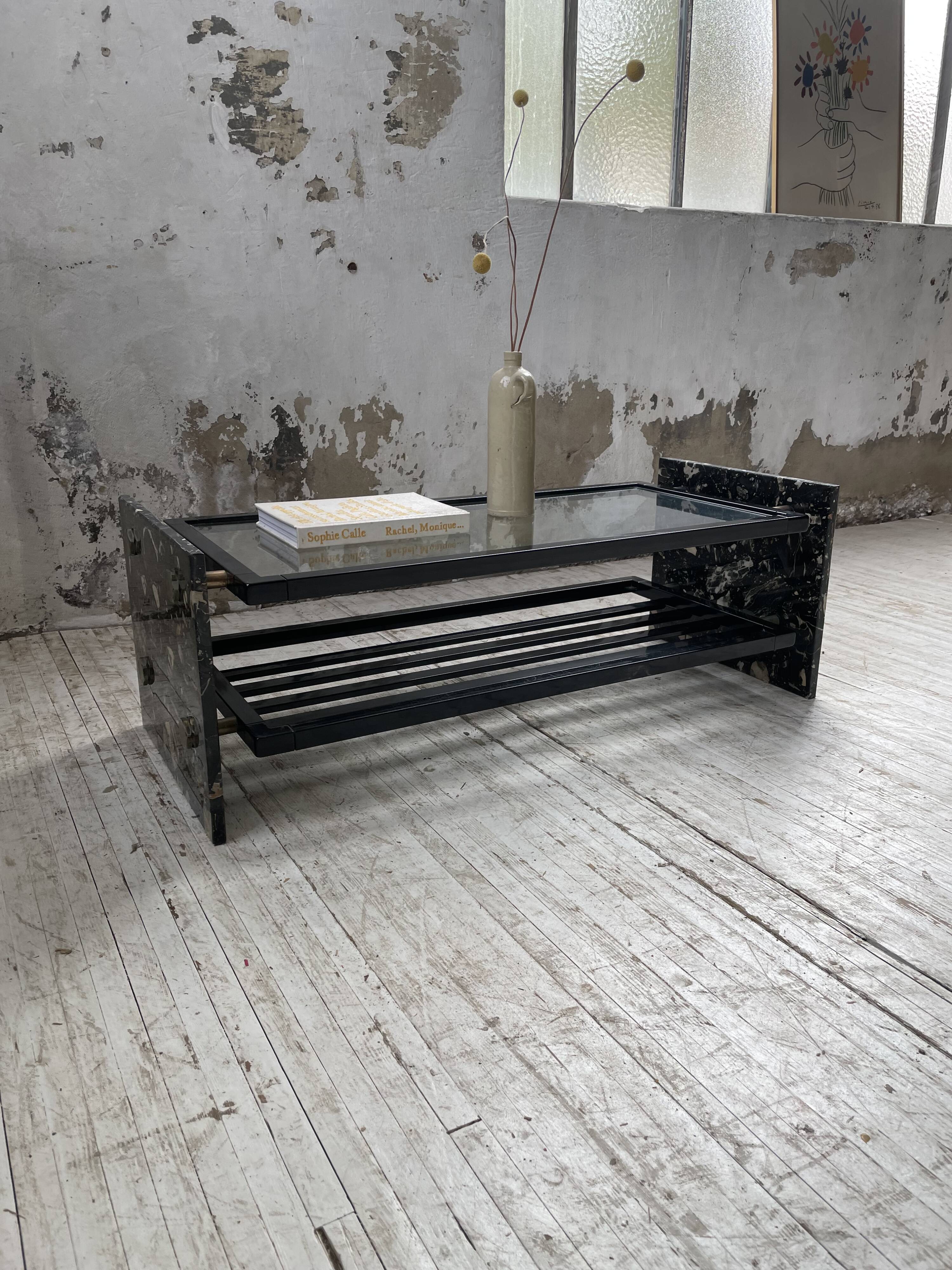 80s Italian marble and glass coffee table