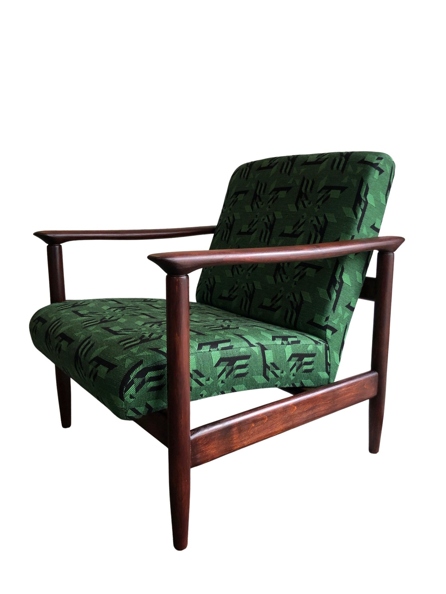 Mid century armchairs in green jacquard, by edmund homa, 1960s, set of two