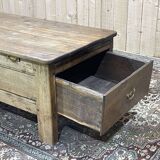 Chestnut coffee table XIXth with 3 drawers and extensions