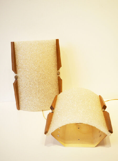 Pair of perspex and wood appliques 1960