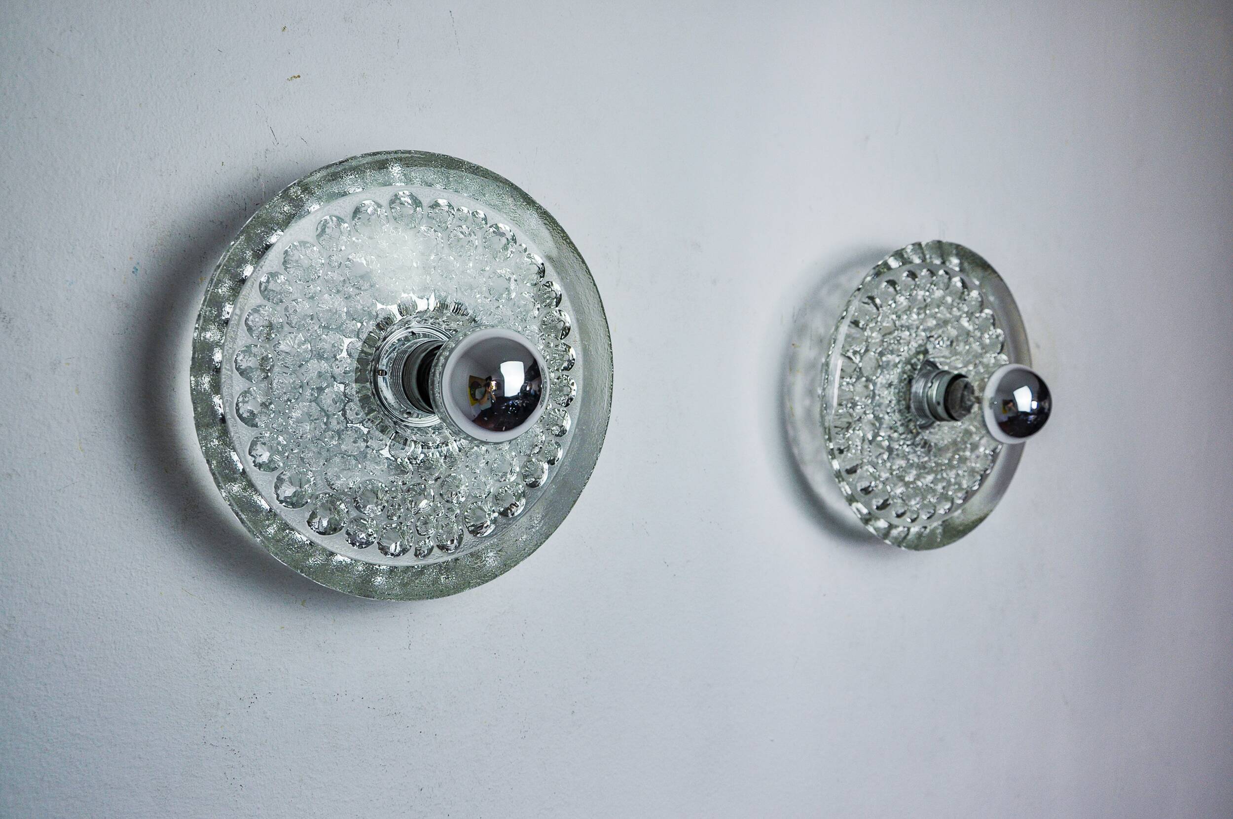 Pair of Space-age wall lights by Peill & Putzler, blown Murano glass, Germany, 1970