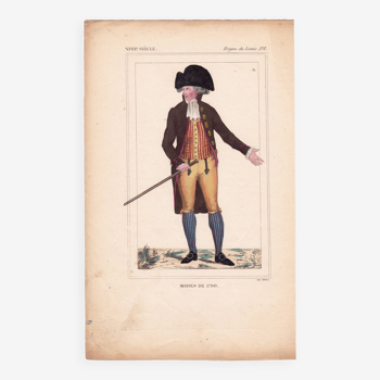 Gravure Couleur XIXe 1840 Mode Homme de 1790 Fashion Règne de Louis XVI