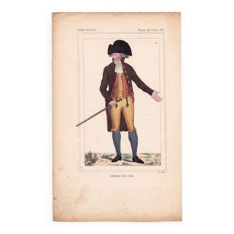 Gravure Couleur XIXe 1840 Mode Homme de 1790 Fashion Règne de Louis XVI