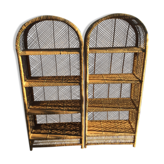 Pair rattan shelves