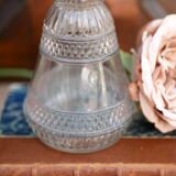 Cut glass liqueur decanter with decorated stopper