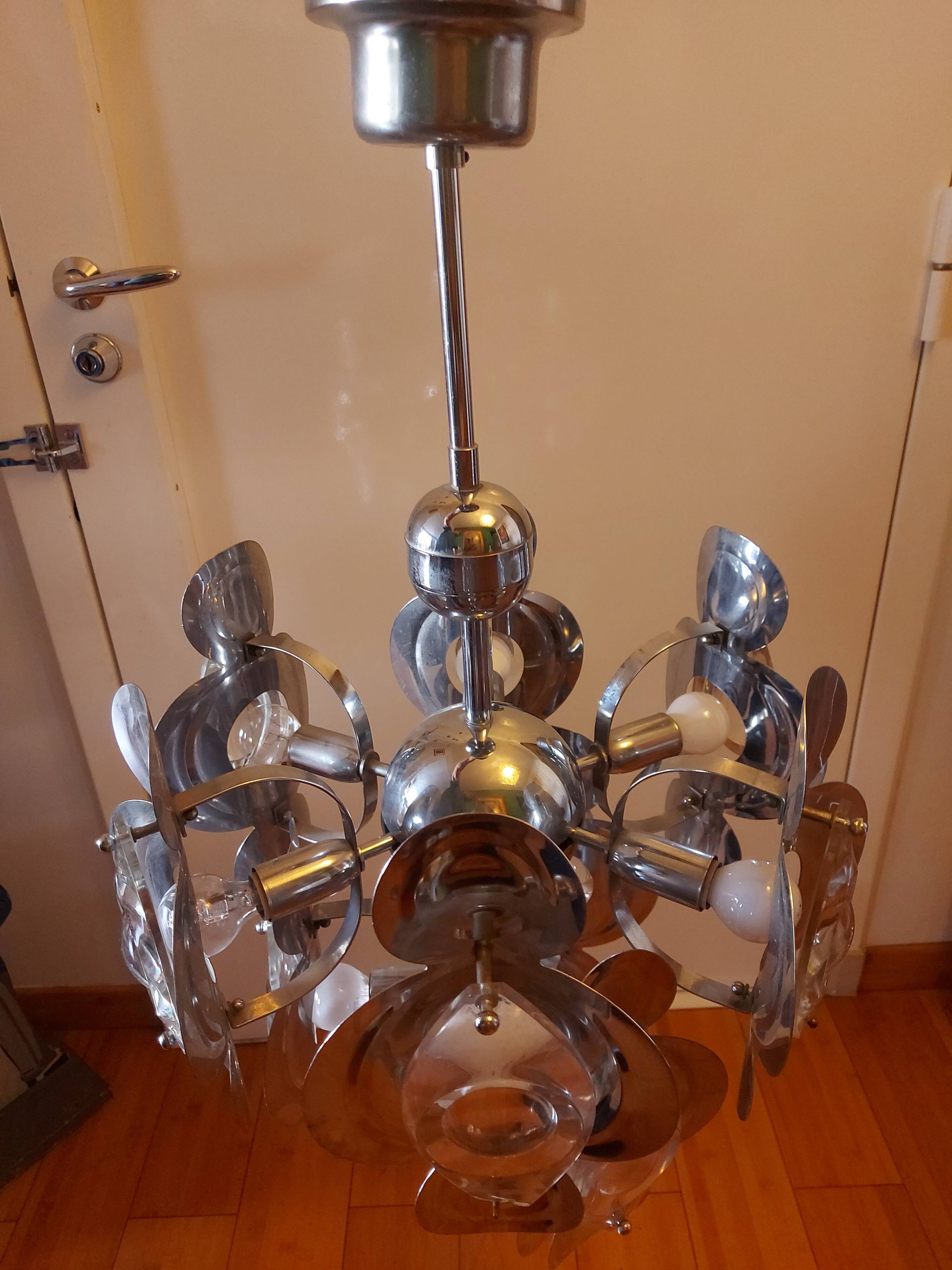 Vintage chandelier 70'S Oscar Torlasco , 9 lights