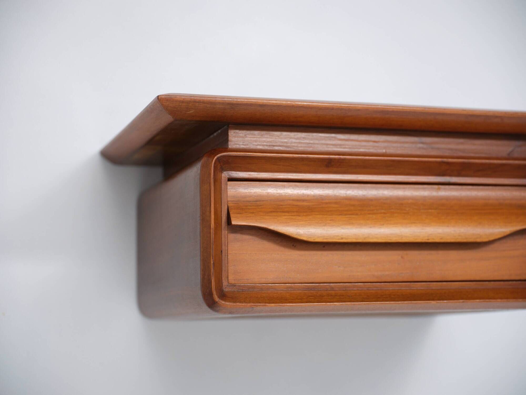 Pair of 1950s Italian Wall-Mounted Wooden Nightstands with Single Drawer