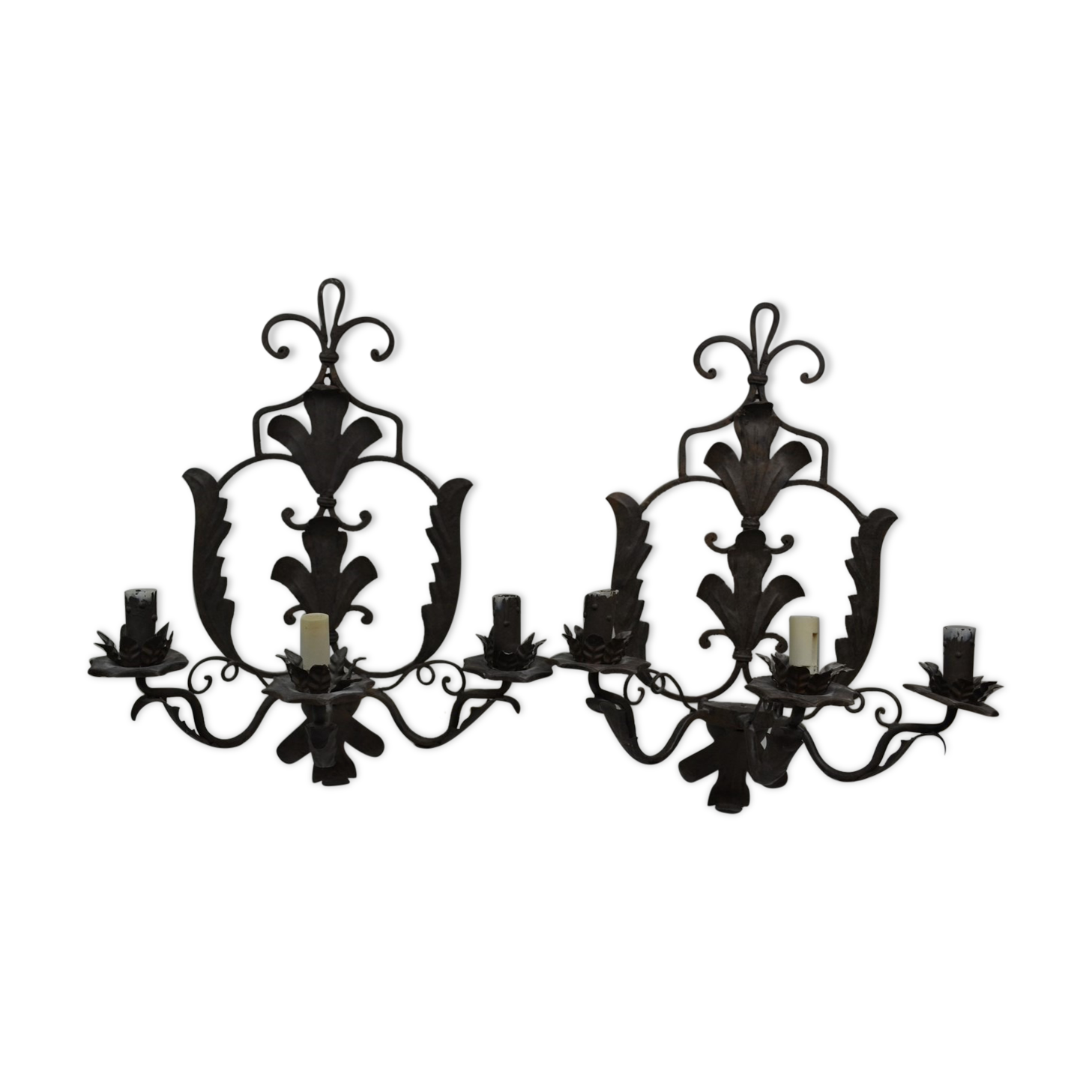 Pair of grey patinated iron wall lamps