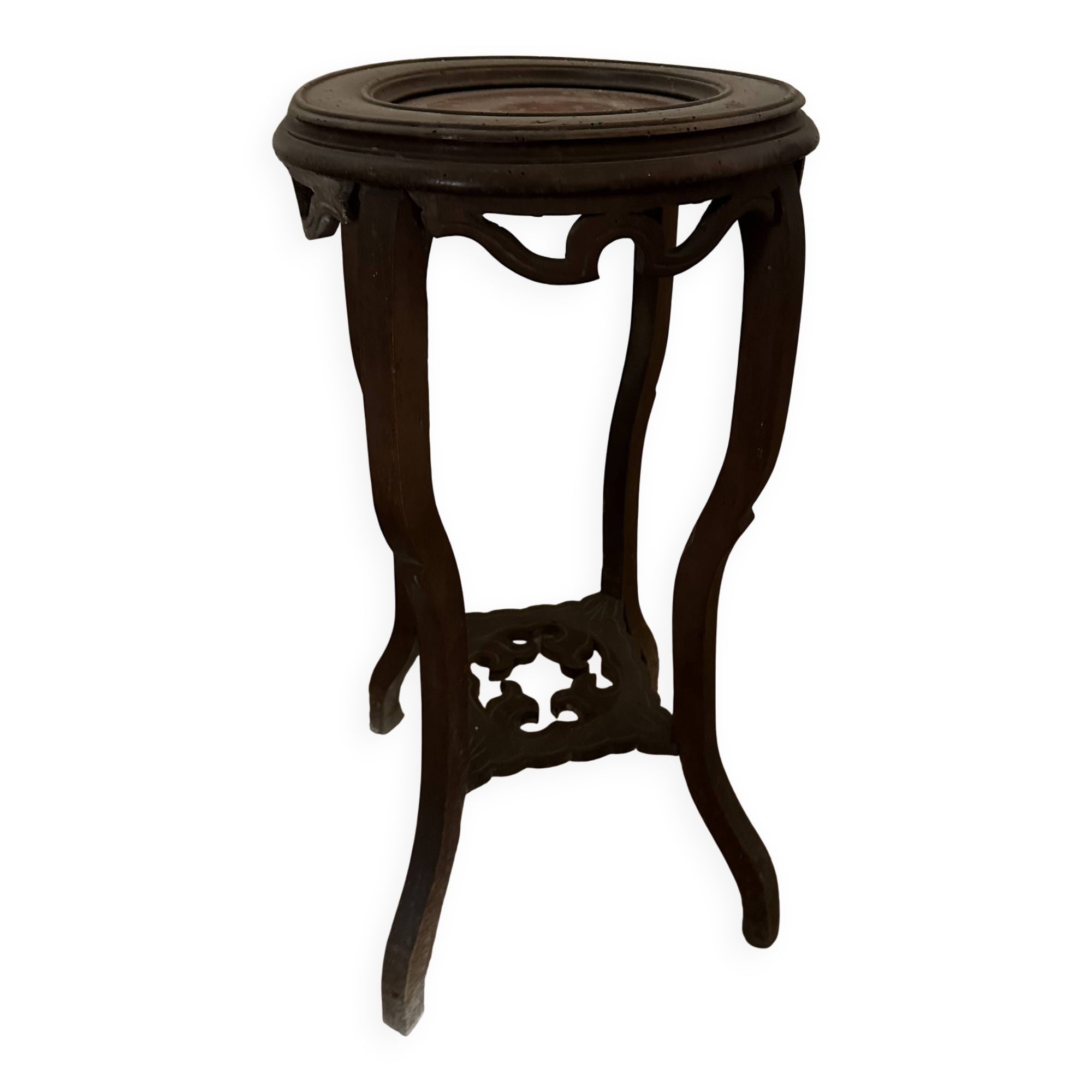 Sellette en bois sculpté, plateau en marbre rose