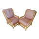 Vintage - Set of 2 woven rattan, bamboo and wood armchairs - Natural colour - 1980s