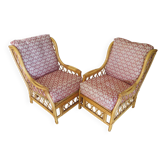 Vintage -Lot de 2 fauteuils en rotin tressé, bambou et bois - Couleur naturelle -Années 80
