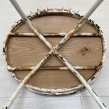 Fauteuil corbeille en métal et bois.