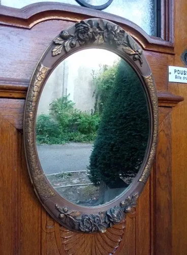 Important wooden wall mirror with stucco in Art Deco style/period - 65 x 44 cm