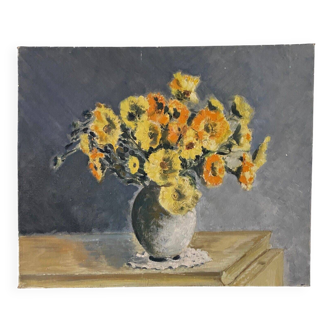 Oil on cardboard still life 20th century bouquet of flowers