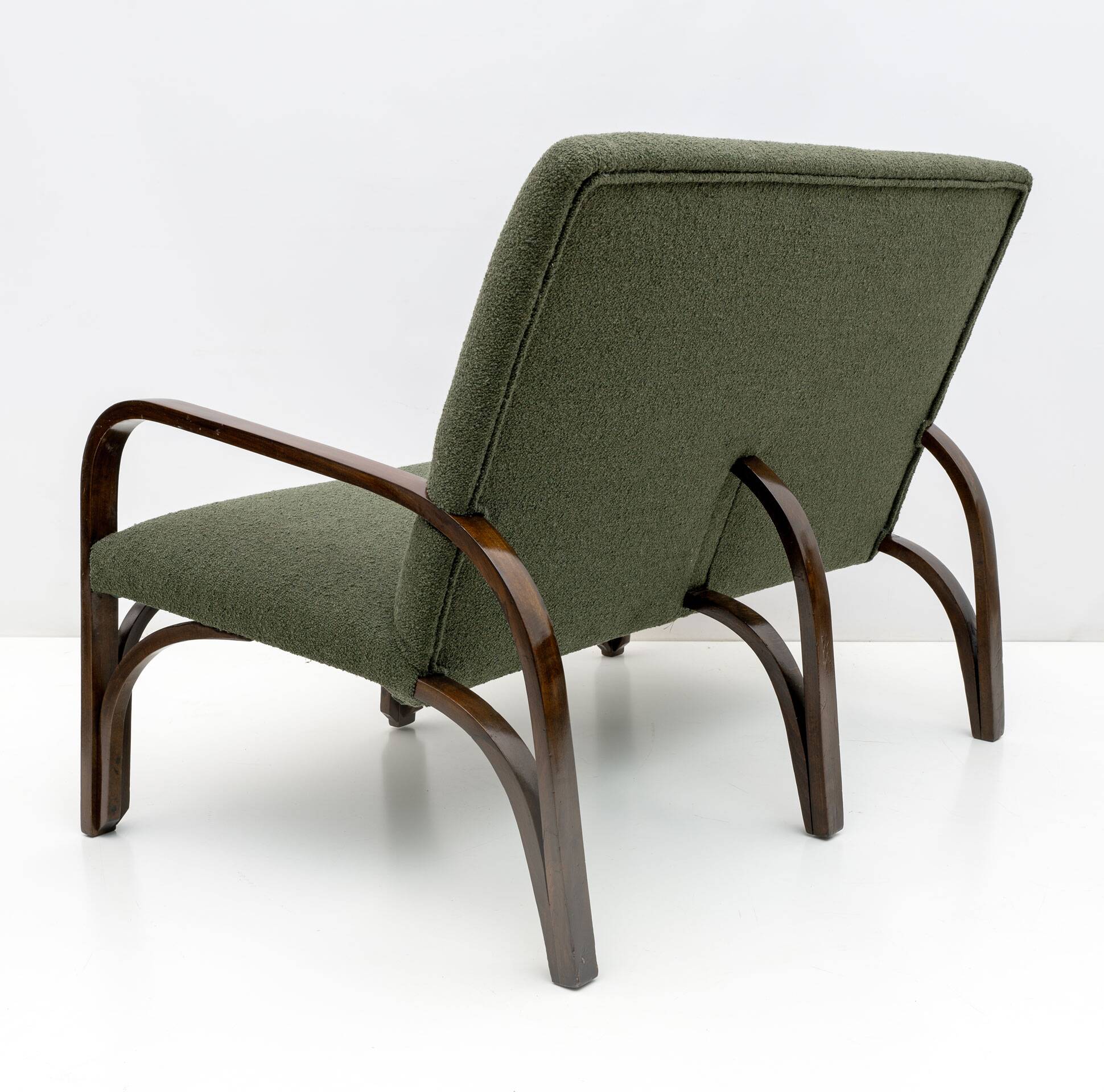 Ensemble Art Déco italien Bouclè vert composé de deux fauteuils et d'un petit canapé, années 1930