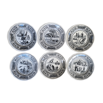 Set of 6 dessert plates "rébus" in Gien earthenware