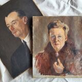 Huiles sur toile portraits couple tableaux anciens