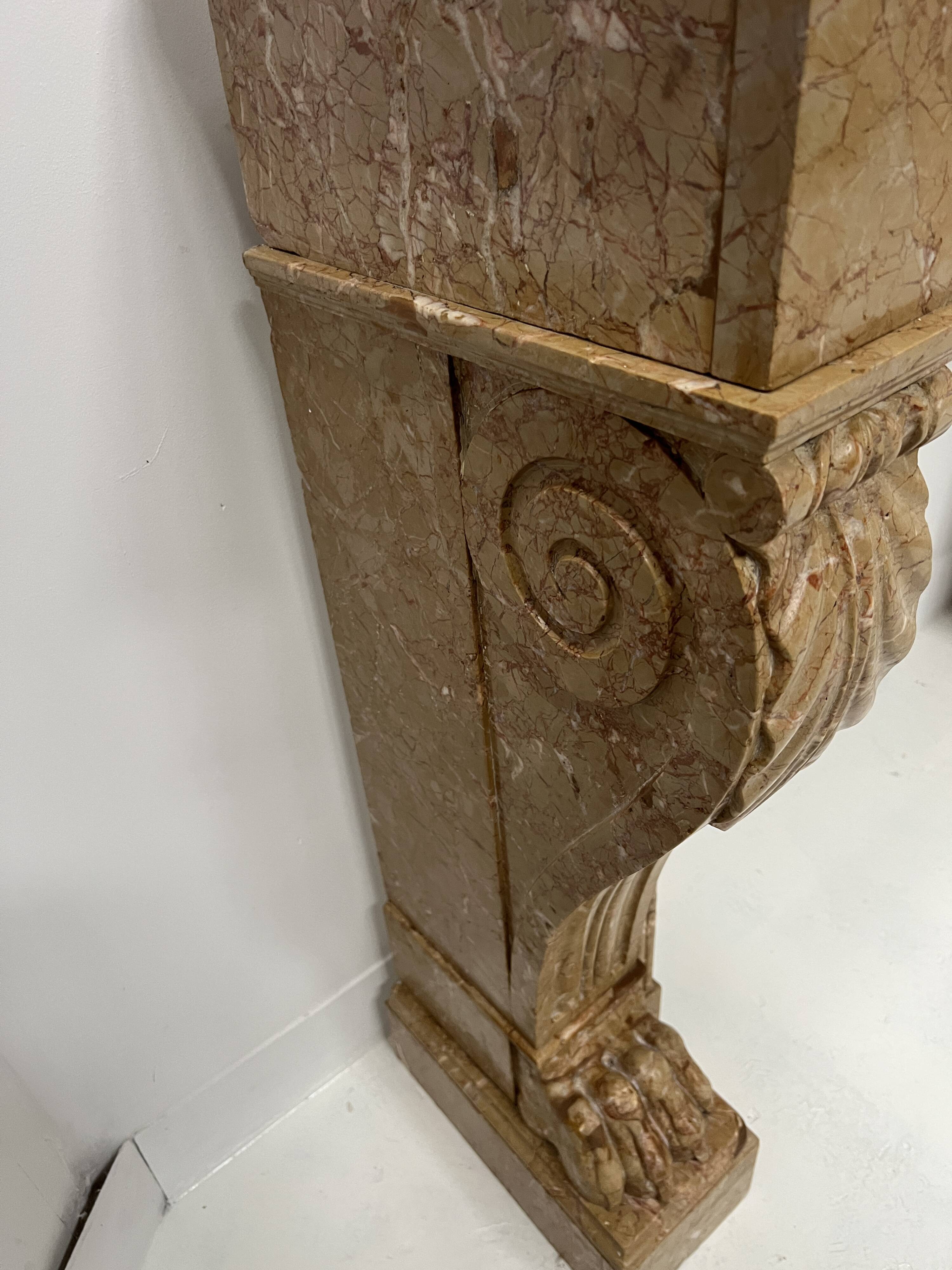 Napoleon III fireplace with claw feet in speckled marble, 19th century.