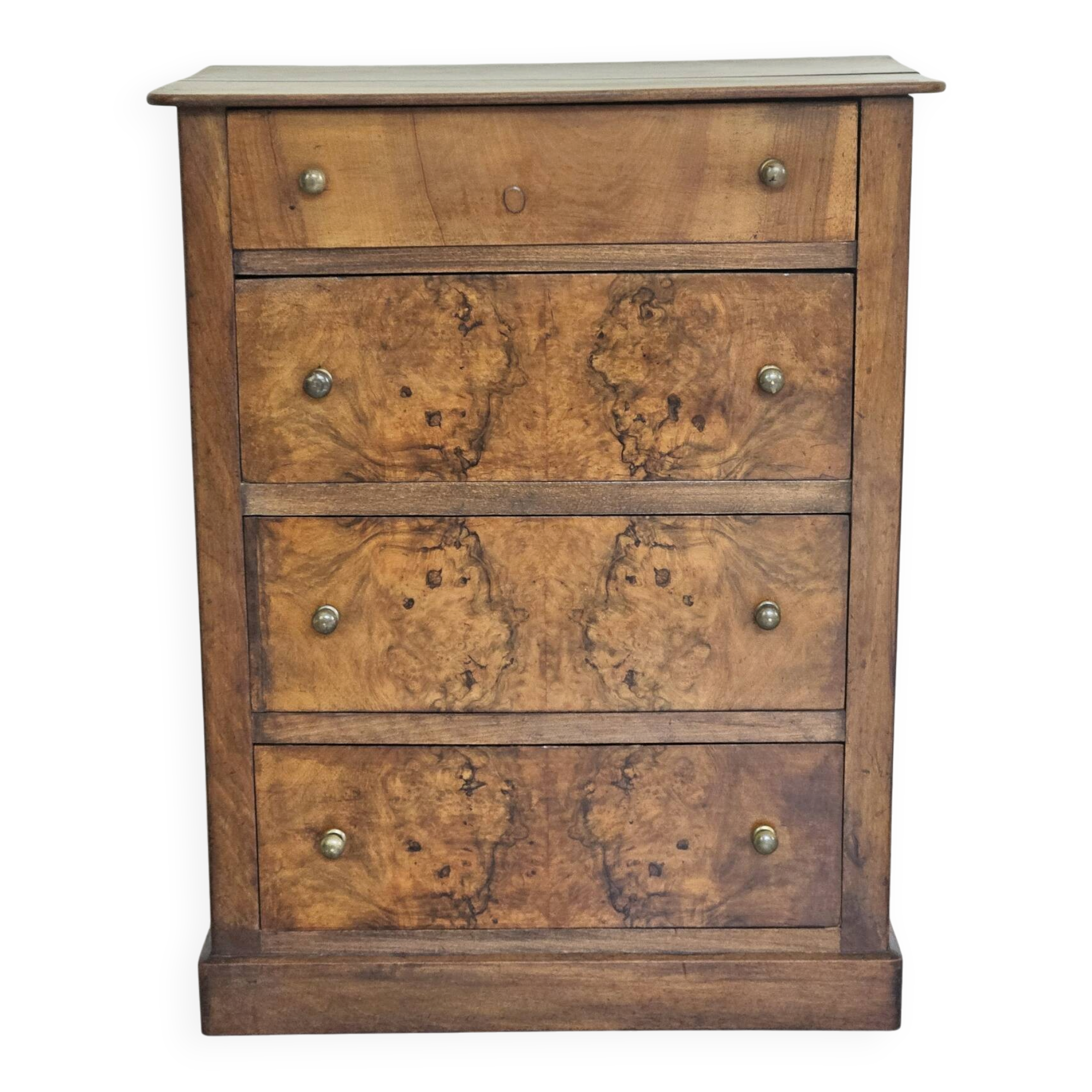 commode 4 tiroirs meuble rangement bois ronce de noyer ancienne vintag