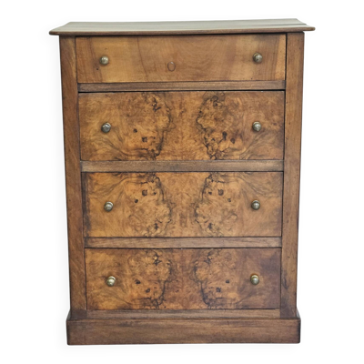 commode 4 tiroirs meuble rangement bois ronce de noyer ancienne vintag