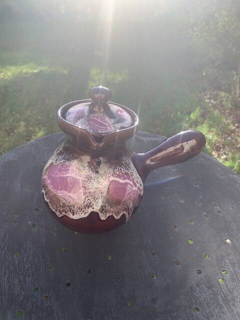 Coffee or tea service in enameled ceramic by Marius Giuge, artisan potter in Vallauris,