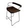 Kitchen bar stool with a smoked black metal back and dark brown leather.