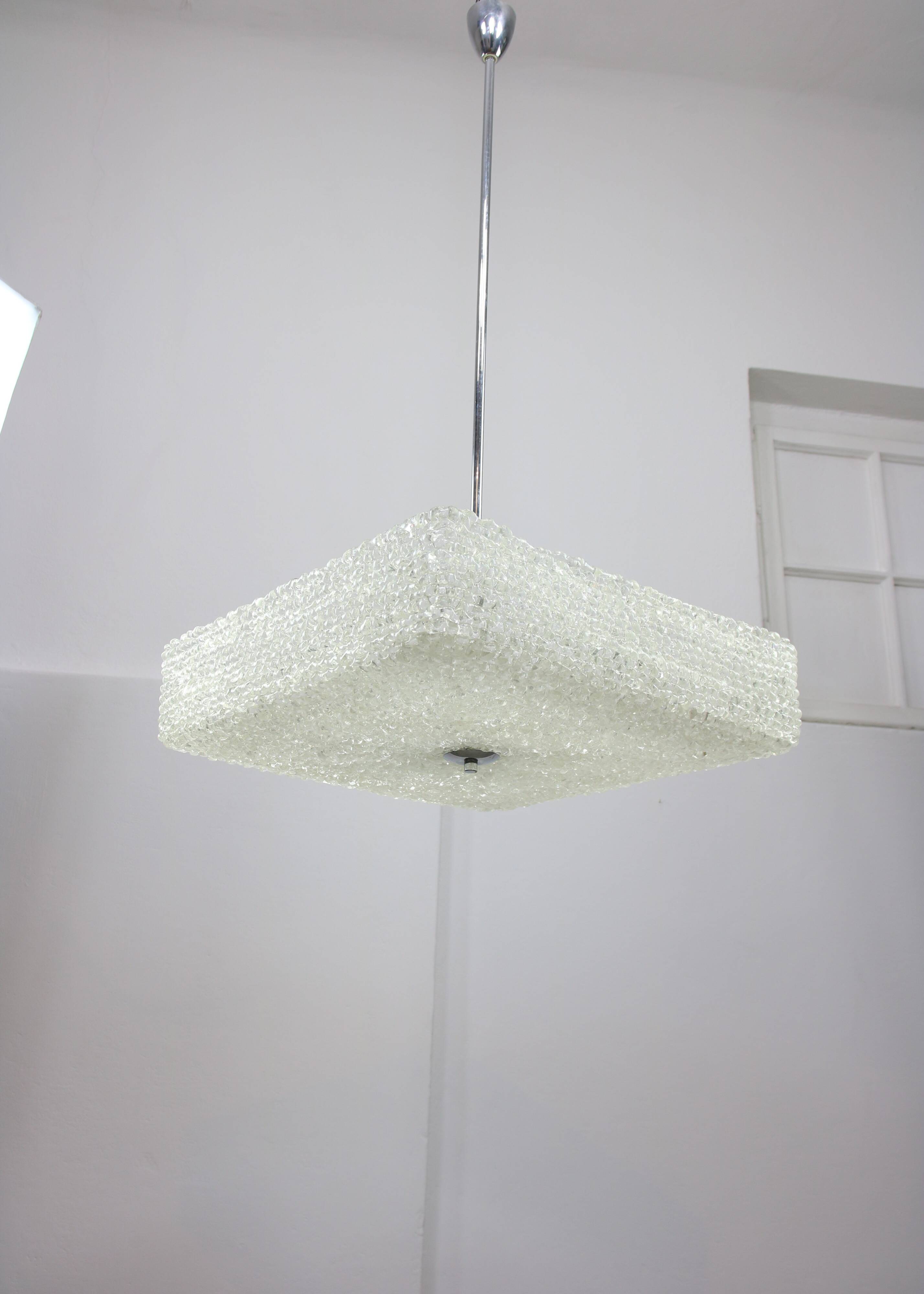 Vintage Textured Glass Chandelier: Mid-Century Kalmar Style Pendant Light