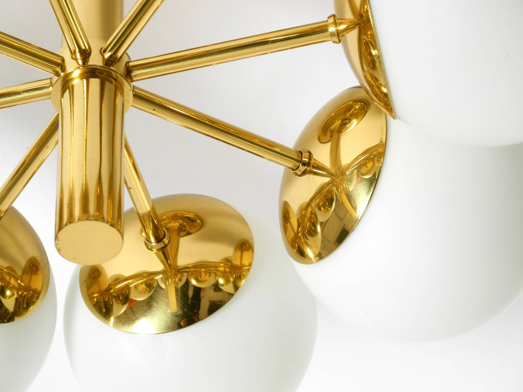 1960s Space Age brass ceiling lamp with 8 glass balls by Kaiser Leuchten